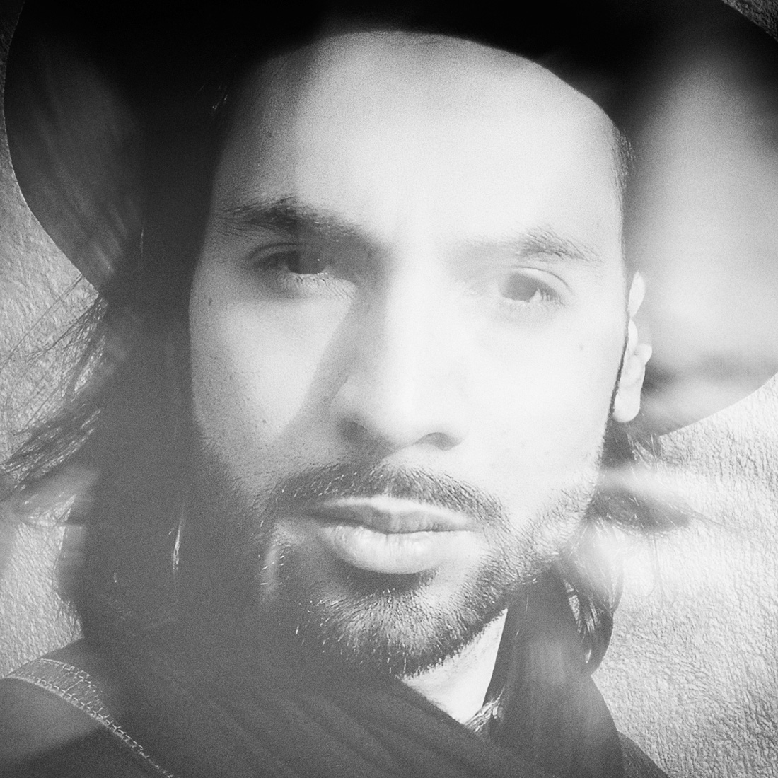 Black and white self-portrait